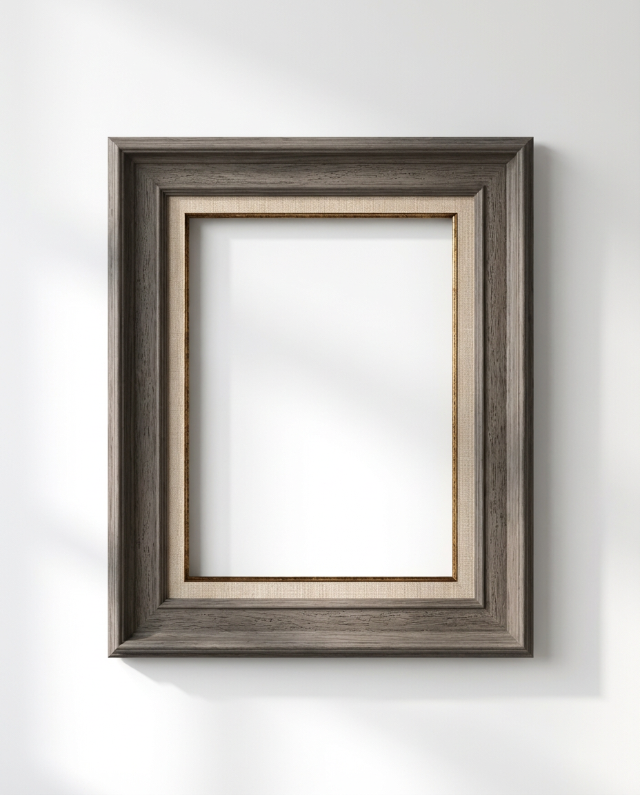 Wooden picture frame on a white wall