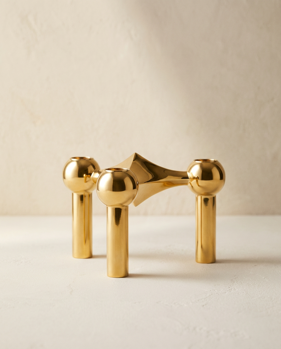 Gold decorative item on a beige background