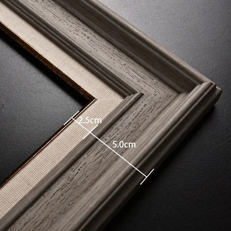 Wooden frame with measurements on a dark background
