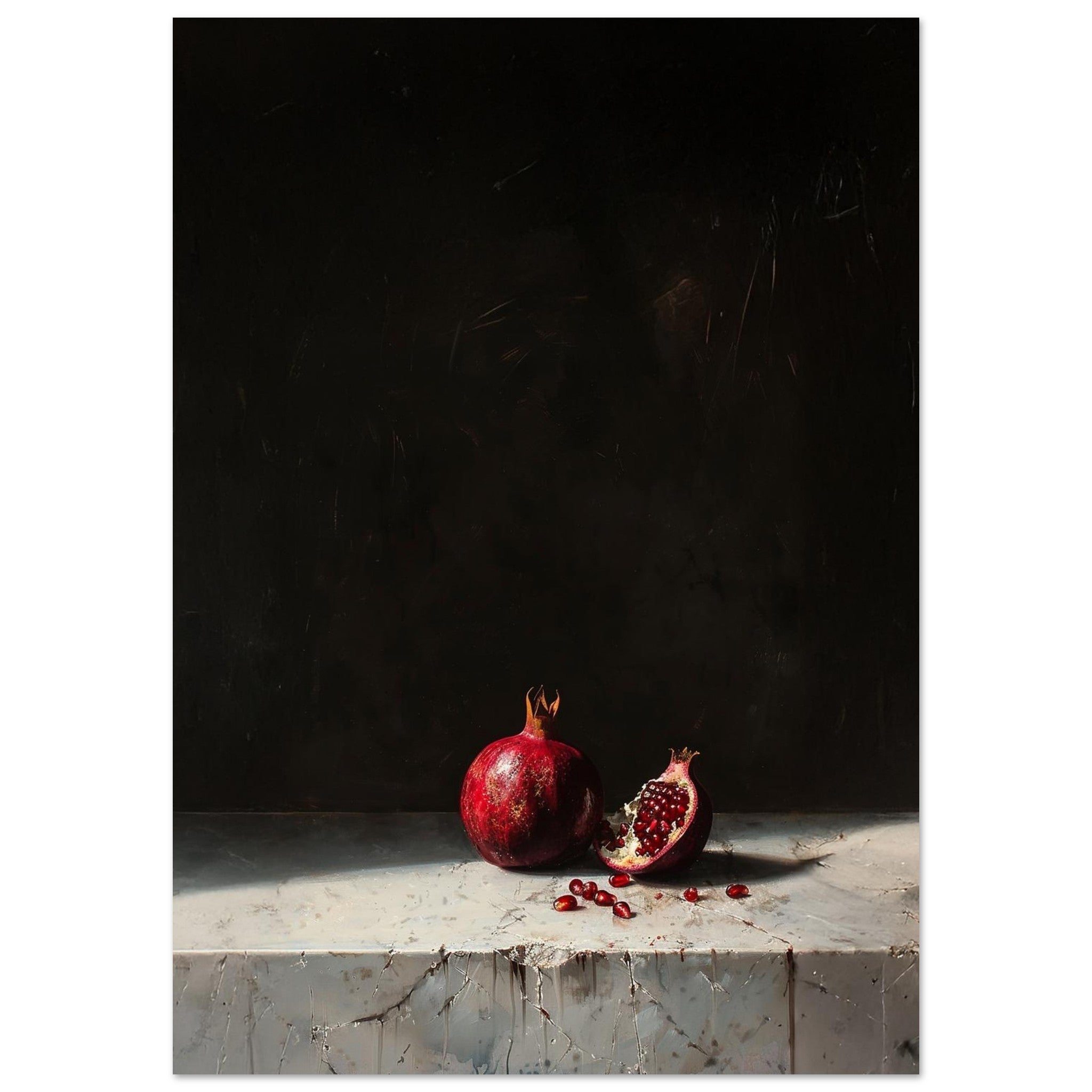 Pomegranate and its half on a dark background