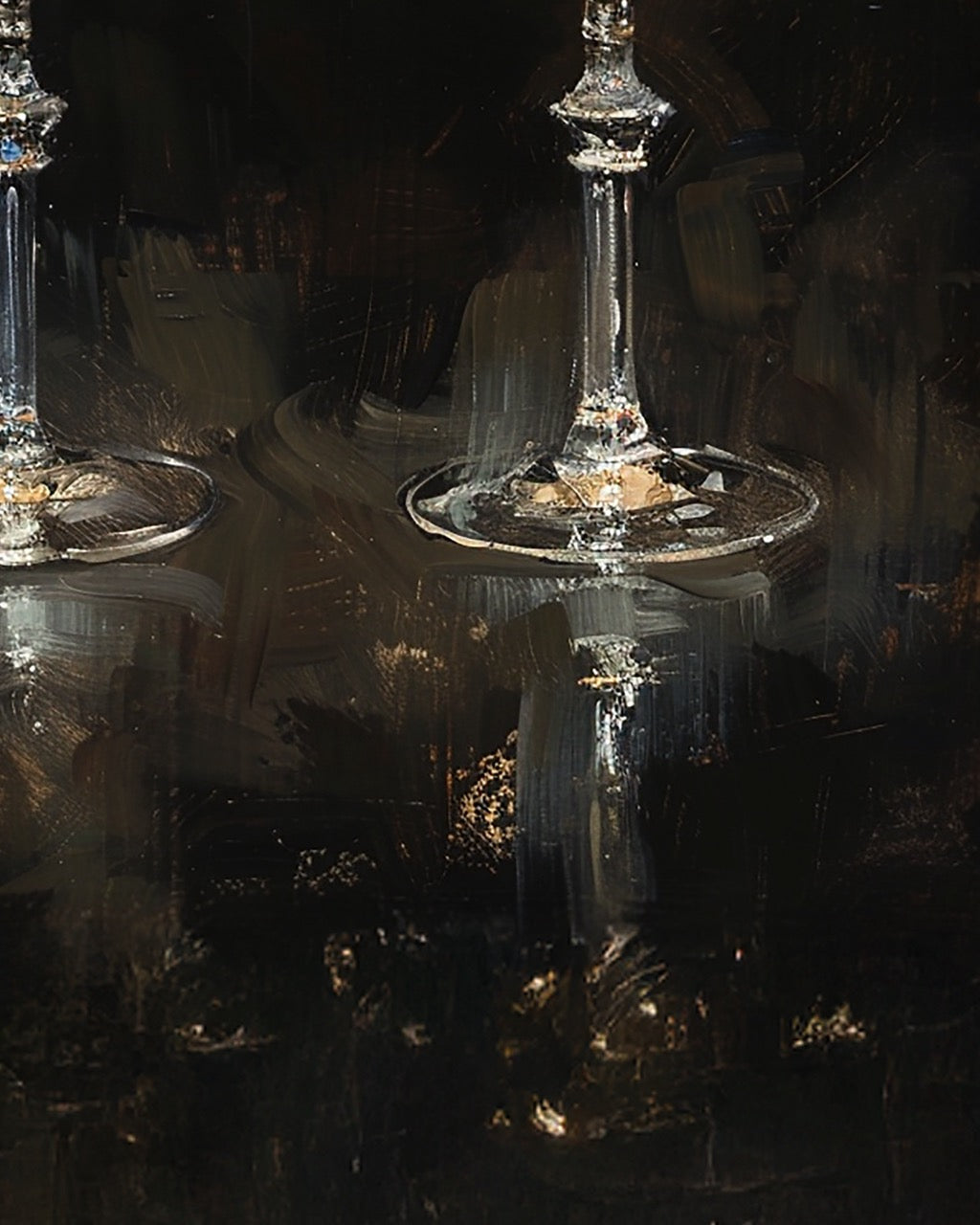 Close-up of a wine glass with a dark, reflective background