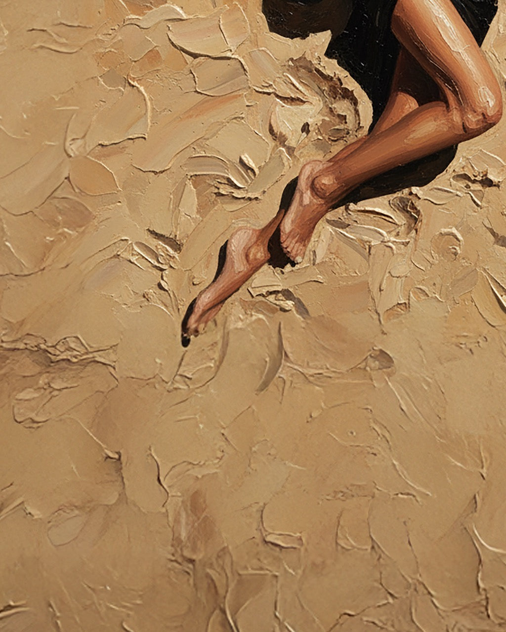 Artistic depiction of a dancer's feet on a textured beige background