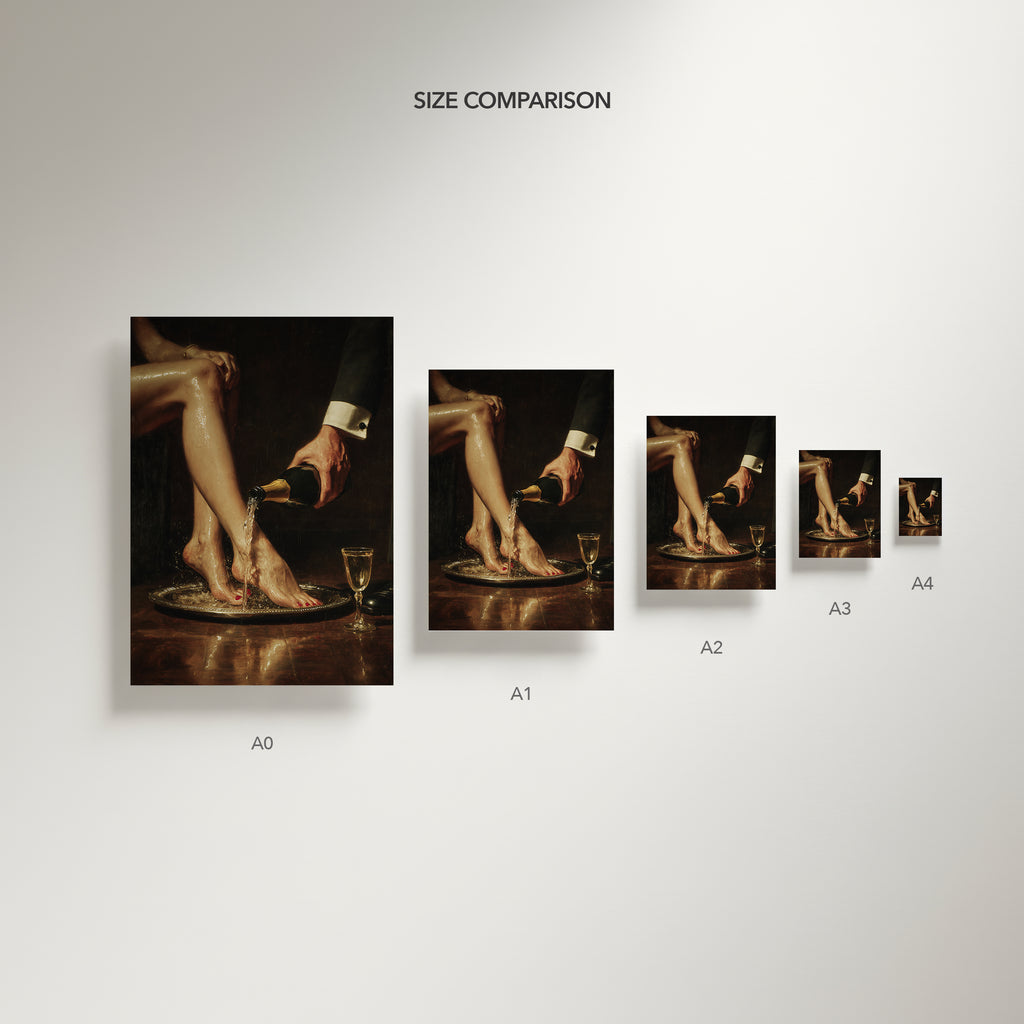 Size comparison chart for prints of a painting showing different sizes labeled A0 to A4.