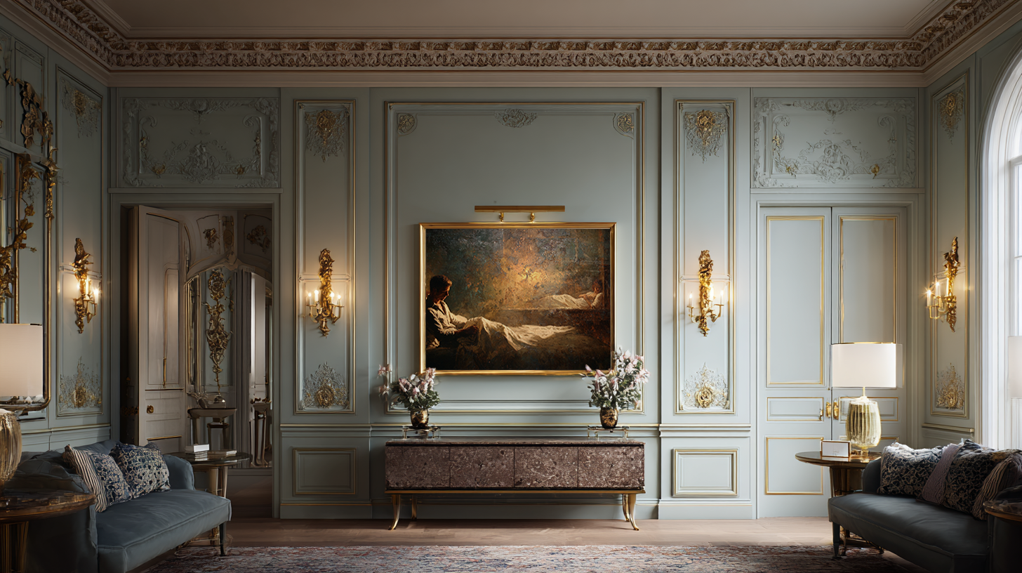 oil style landscape painting of a man sitting awake in warm lamplight and a woman resting across the room, emotional figurative art about loneliness and disconnection